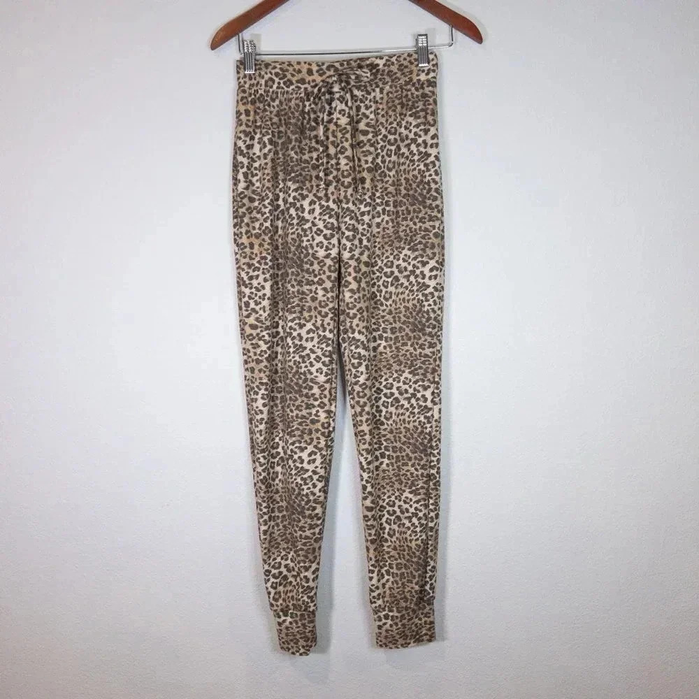Mikey & Joey Womens Leopard Jogger Lounge Pants Sz‎ S Pajama Gift Brown Comfy